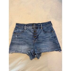 LIVERPOOL LOS ANGELES CHRISTINE HI RISE BUTTON FLY DISTRESSED DENIM SHORTS Sz 29